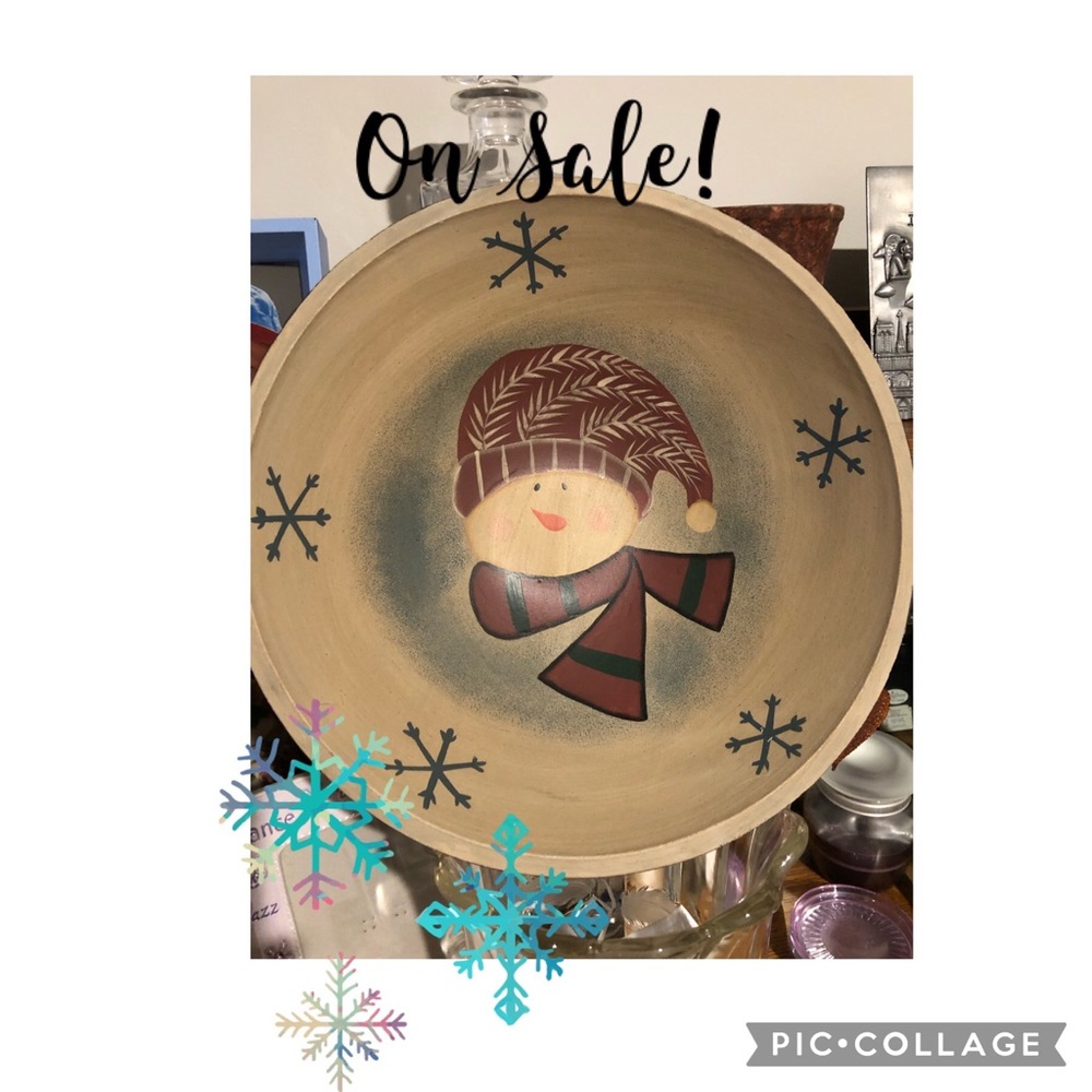 On Sale! Hand painted wooden Christmas Snowman bowl! Time to pass it on.